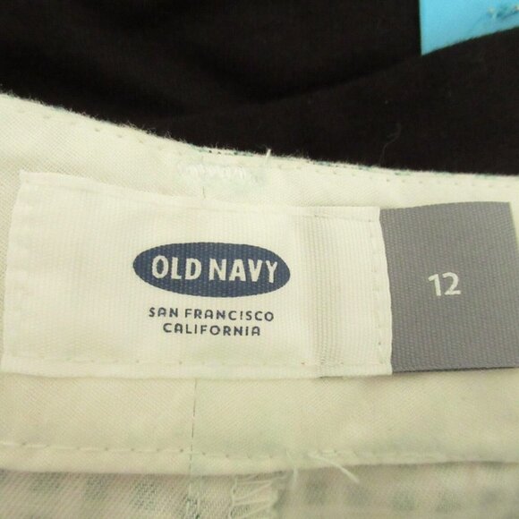 Old Navy Shorts 12 Green Gingham Check Plaid Flat Front Preppy - Picture 3 of 5